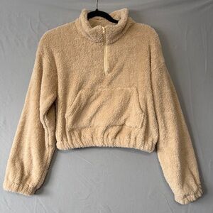 Zaful Womens Sherpa Half Zip Cropped Pullover Hoodie Size 8 Cabincore Stretch